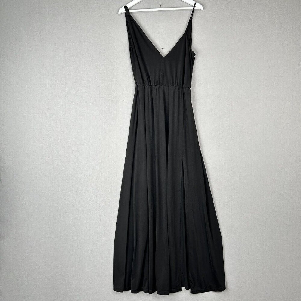 NBD x Naven Twins Revolve Womens Dress Medium Black Jersey Maxi Asymmetric V